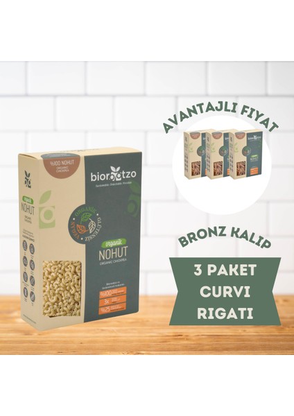Biorootzo Organik Glutensiz Vegan Bronz Kalıp Artizan Nohut Curvi Rigati 200 gr x 3