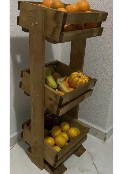 Doğal Ahşap 3 Katlı Sebzelik Meyvelik