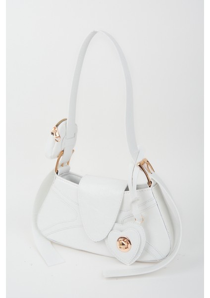 Kadın Beyaz Baget Cüzdan Tasarım Suni Deri Çıt Çıt Kapama El ve Omuz Çantası