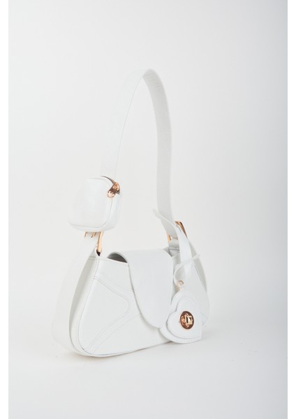 Kadın Beyaz Baget Cüzdan Tasarım Suni Deri Çıt Çıt Kapama El ve Omuz Çantası fırsatları