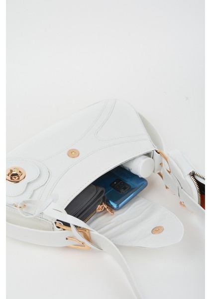 Kadın Beyaz Baget Cüzdan Tasarım Suni Deri Çıt Çıt Kapama El ve Omuz Çantası indirimleri