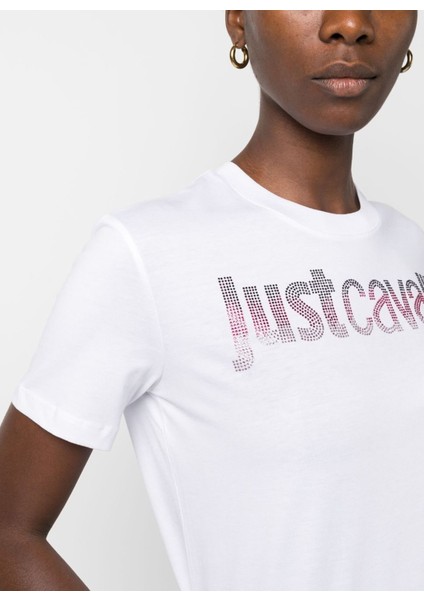 Just Cavalli Bisiklet Yaka Baskılı Beyaz Kadın T-Shirt 75PAHE00