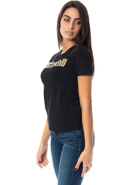 Just Cavalli Bisiklet Yaka Baskılı Siyah Kadın T-Shirt 75PAHT04