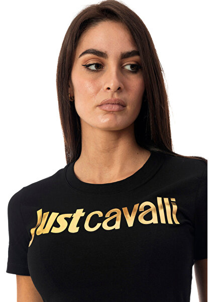 Just Cavalli Bisiklet Yaka Baskılı Siyah Kadın T-Shirt 75PAHT00