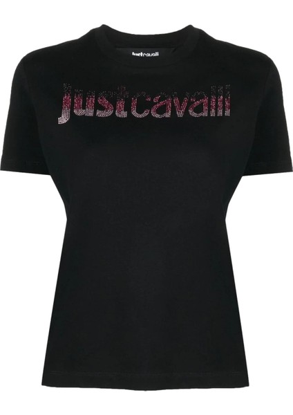 Just Cavalli Bisiklet Yaka Baskılı Siyah Kadın T-Shirt 75PAHE00