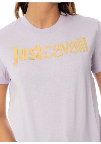 Just Cavalli Bisiklet Yaka Baskılı Beyaz Kadın T-Shirt 75PAHT00