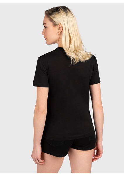 Bisiklet Yaka Baskılı Siyah Kadın T-Shirt 75PAHG05 modelleri