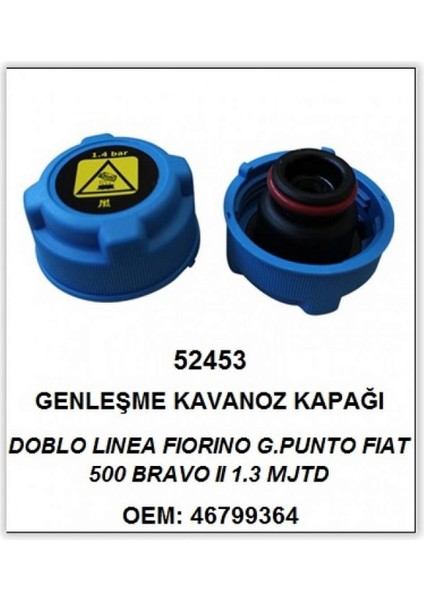 Genleşme Kavonoz Kapaği Orjinal Tip/oringli Mavi Palio-Albea-Siena-Doblo-Linea-Fiorino 1.4 Bar Fiat 500-BRAVO 102008