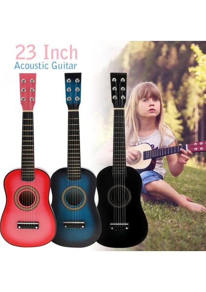 Pembe Tarzı 23 Inç Siyah Ihlamur Akustik Gitar 12 Perde Çocuklar Için Gitar Seçim Tel Dizeleri ile 6 Dizeler (Yurt Dışından)