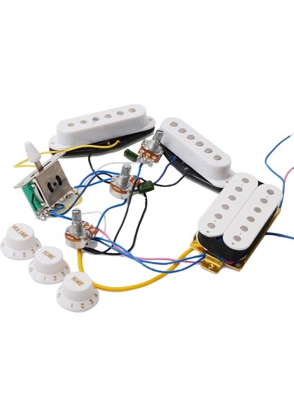 Ssh Beyaz Stili Elektro Gitar Pikap Kablo Demeti Önceden Kablolu 5-Yollu Anahtarı 2T1V Kup St Elektro Gitar Siyah-Beyaz (Yurt Dışından)