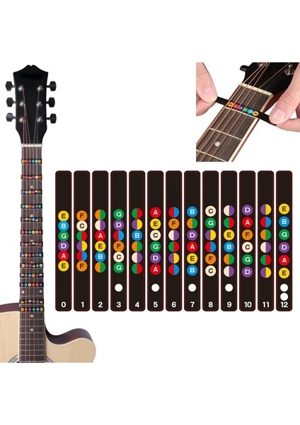 Siyah Stil Evrensel Suya Dayanıklı Gitar Klavye Not Etiketleri Klavye Perde Etiketi Tüm 6 Dizeler Için Fit Akustik ve Elektro Gitar (Yurt Dışından)