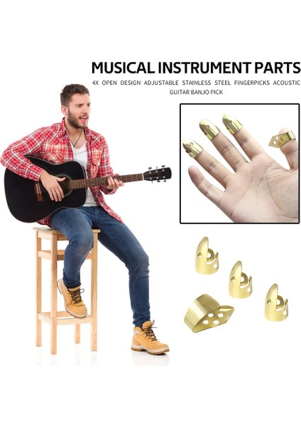 C Stili 4 Adet Açık Tasarım Ayarlanabilir Paslanmaz Çelik Fingerpicks Akustik Gitar Banjo Pick Plectrum Enstrüman Parçaları (Yurt Dışından)