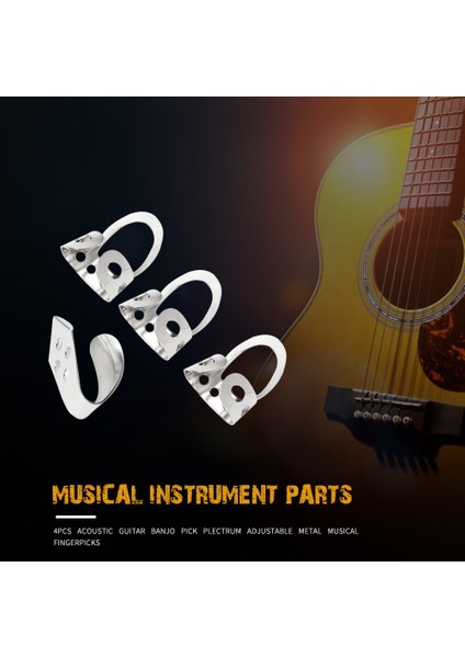 C Stili 4 Adet Açık Tasarım Ayarlanabilir Paslanmaz Çelik Fingerpicks Akustik Gitar Banjo Pick Plectrum Enstrüman Parçaları (Yurt Dışından)