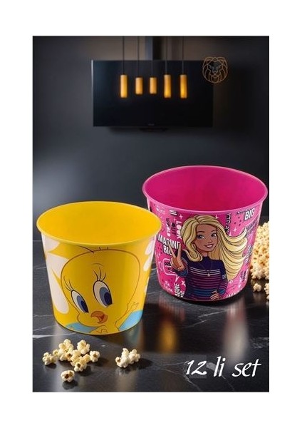 12 Adet Tweety Barbie Patlamış Mısır Popcorn Kovası