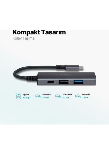 4 Girişli Usb-C 3.2 Hub/çoklayıcı Usb-C 100W Pd 3.0+4k HDMI + Usb-A 3.2+Usb-A 2.0 (Macbook Uyumlu)