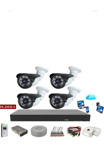 4 Kameralı Set Gece Görüşlü Otomatik Sensörlü Cepte Izleme Yüksek Çözümlü Yüz Tanımalı Hareket Sansürlü 5 Megapiksel Full Hd Kamera Net Gürültü Su Geçirmez Tuz Dayanaklı L