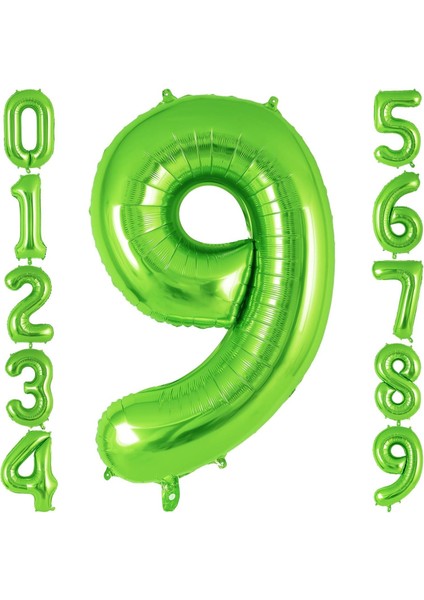 9 Rakam Açık Yeşil Folyo Balon 32-34" Inc 82 cm