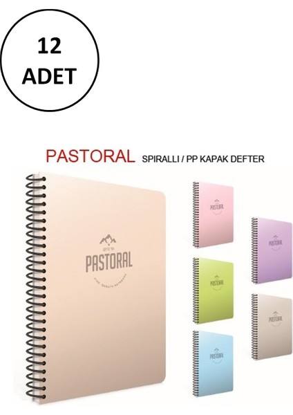 Pastoral A4 Spiralli Pp Kapak Defter 96YP Çizgili 12 Adet