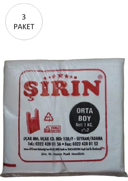 Beyaz Kalın Atlet Poşet Orta Boy 28 x 50 cm 1 kg 3 Paket Takriben 225 Adet