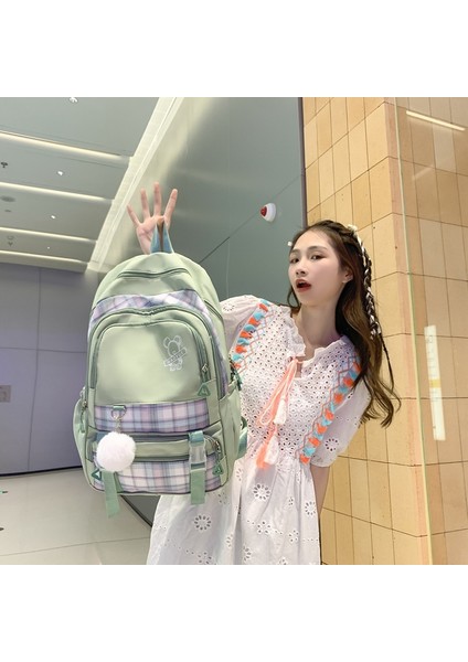 Okul Çantası Kadın Ortaokul ve Lise Öğrencisi Kızın Sırt Çantası Büyük Kapasiteli Ekose Basit Sırt Çantası (Yurt Dışından) fiyatları