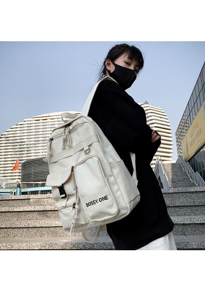 Rahat Sırt Çantası Baskı Olmadan Düz Renk Sırt Çantası Erkekler ve Kadınlar Için Tuval Iş Kıyafeti Tarzı Erkekler Için Okul Çantası (Yurt Dışından) modelleri