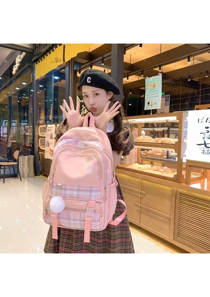 Okul Çantası Kadın Ortaokul ve Lise Öğrencisi Kızın Sırt Çantası Büyük Kapasiteli Ekose Basit Sırt Çantası (Yurt Dışından) modelleri