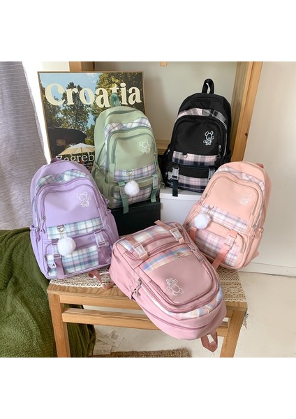 Okul Çantası Kadın Ortaokul ve Lise Öğrencisi Kızın Sırt Çantası Büyük Kapasiteli Ekose Basit Sırt Çantası (Yurt Dışından) fırsatları