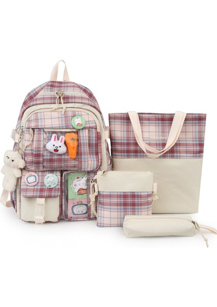 Dört Parçalı Okul Çantası Yeni Ekose Sırt Çantası 3. Ila 6. Sınıf Büyük Kapasiteli Sırt Çantası (Yurt Dışından)