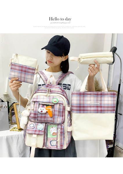 Dört Parçalı Okul Çantası Yeni Ekose Sırt Çantası 3. Ila 6. Sınıf Büyük Kapasiteli Sırt Çantası (Yurt Dışından) fiyatları