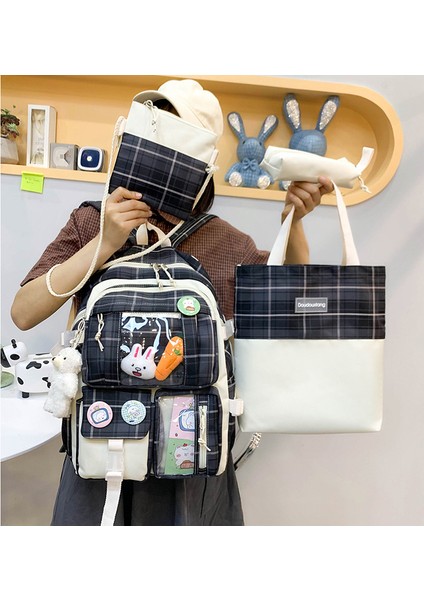 Dört Parçalı Okul Çantası Yeni Ekose Sırt Çantası 3. Ila 6. Sınıf Büyük Kapasiteli Sırt Çantası (Yurt Dışından) modelleri