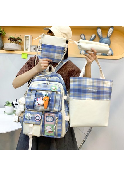 Dört Parçalı Okul Çantası Yeni Ekose Sırt Çantası 3. Ila 6. Sınıf Büyük Kapasiteli Sırt Çantası (Yurt Dışından) fırsatları