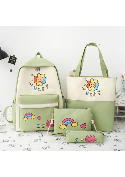 Öğrenci Dört Parçalı Okul Çantası Yeni Alfabe Baskılı Kampüs Sırt Çantası Makyaj Sınıfı Büyük Kapasiteli Sırt Çantası (Yurt Dışından) modelleri