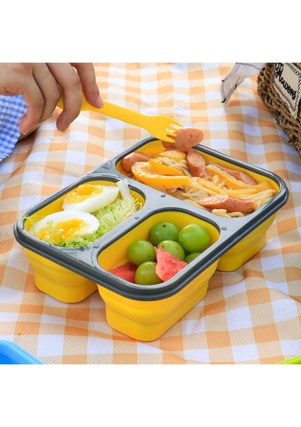 Yaratıcı Üç Izgara Katlanır Piknik Kutusu Beyaz Yakalı Öğrenci Bento Kutusu Yüksek Sıcaklığa Dayanıklı Silikon Taze Tutma Kutusu ile Silikon Öğle Yemeği Kutusu (Yurt Dışından) indirimleri