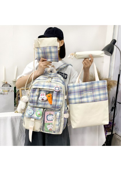 Dört Parçalı Okul Çantası Yeni Ekose Sırt Çantası 3. Ila 6. Sınıf Büyük Kapasiteli Sırt Çantası (Yurt Dışından) indirimleri