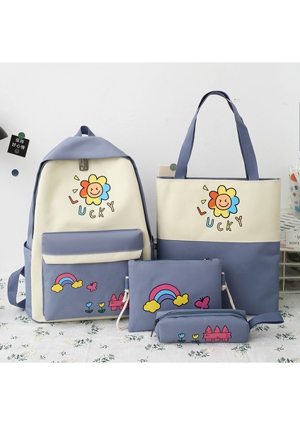 Öğrenci Dört Parçalı Okul Çantası Yeni Alfabe Baskılı Kampüs Sırt Çantası Makyaj Sınıfı Büyük Kapasiteli Sırt Çantası (Yurt Dışından) fırsatları