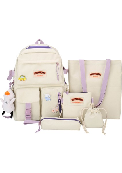 Öğrenci Okul Çantası Dört Parçalı Yeni Kore Moda Naylon Sırt Çantası Kadın Büyük Kapasiteli Sırt Çantası (Yurt Dışından)