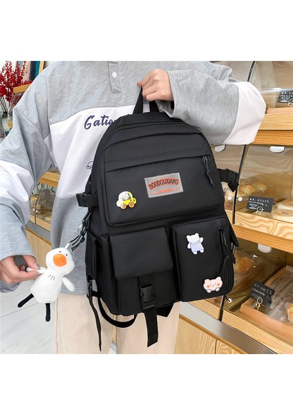 Öğrenci Okul Çantası Dört Parçalı Yeni Kore Moda Naylon Sırt Çantası Kadın Büyük Kapasiteli Sırt Çantası (Yurt Dışından) fırsatları