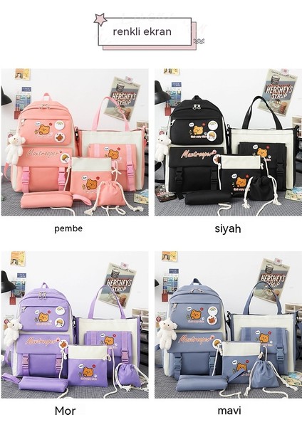 Beş Parçalı Öğrenci Okul Çantası Yeni Kampüs Sırt Çantası Eğitim Çantası Naylon Büyük Sırt Çantası (Yurt Dışından) indirimleri