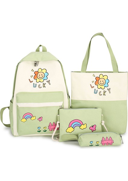 Öğrenci Dört Parçalı Okul Çantası Yeni Alfabe Baskılı Kampüs Sırt Çantası Makyaj Sınıfı Büyük Kapasiteli Sırt Çantası (Yurt Dışından)