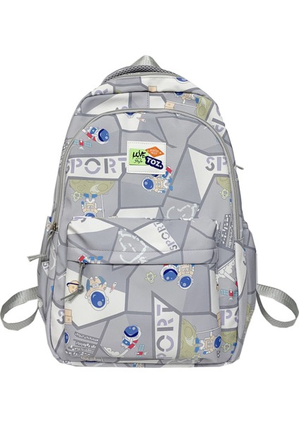Karikatür Baskılı Sırt Çantası Yeni Gelgit Renk Dikiş Ortaokul Öğrenci Okul Çantası Büyük Kapasiteli Eğlence Sırt Çantası (Yurt Dışından)