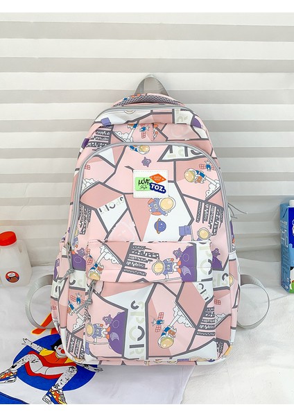 Karikatür Baskılı Sırt Çantası Yeni Gelgit Renk Dikiş Ortaokul Öğrenci Okul Çantası Büyük Kapasiteli Eğlence Sırt Çantası (Yurt Dışından) indirimleri