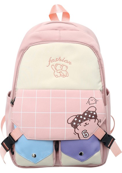 Kadın Ortaokul Öğrencileri Için Kontrast Renkli Sırt Çantası Büyük Kapasiteli Kampüs Okul Çantası Karikatür Rahat Ekose Sırt Çantası (Yurt Dışından)