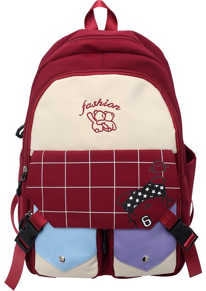 Kadın Ortaokul Öğrencileri Için Kontrast Renkli Sırt Çantası Büyük Kapasiteli Kampüs Okul Çantası Karikatür Rahat Ekose Sırt Çantası (Yurt Dışından) modelleri