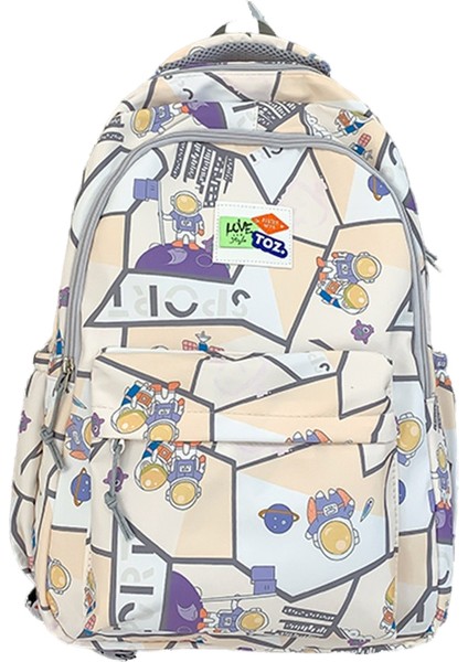 Karikatür Baskılı Sırt Çantası Yeni Gelgit Renk Dikiş Ortaokul Öğrenci Okul Çantası Büyük Kapasiteli Eğlence Sırt Çantası (Yurt Dışından)