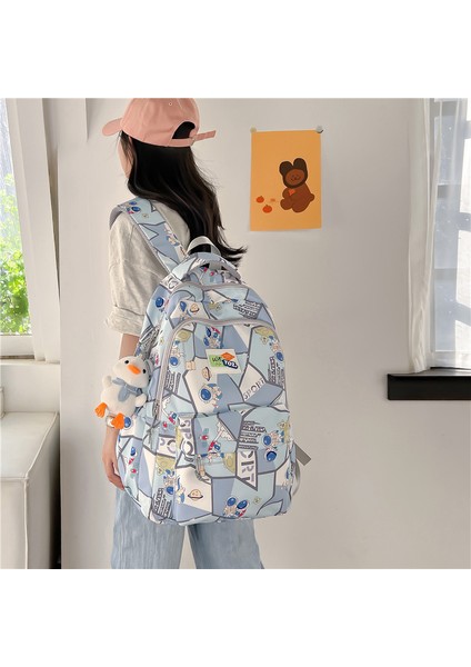 Karikatür Baskılı Sırt Çantası Yeni Gelgit Renk Dikiş Ortaokul Öğrenci Okul Çantası Büyük Kapasiteli Eğlence Sırt Çantası (Yurt Dışından) modelleri