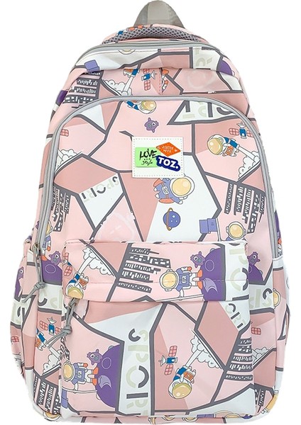 Karikatür Baskılı Sırt Çantası Yeni Gelgit Renk Dikiş Ortaokul Öğrenci Okul Çantası Büyük Kapasiteli Eğlence Sırt Çantası (Yurt Dışından)