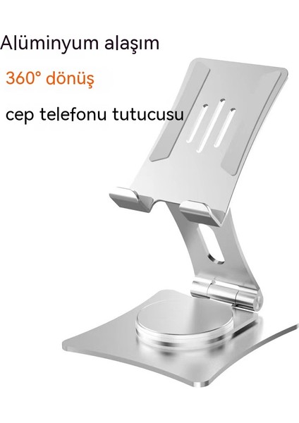 Alüminyum Alaşımlı 360 Derece Dönen Tablet Standı Pad Masaüstü Cep Telefonu Standı Hepsi Bir Arada Katlanır Canlı Yayın Draması (Yurt Dışından)