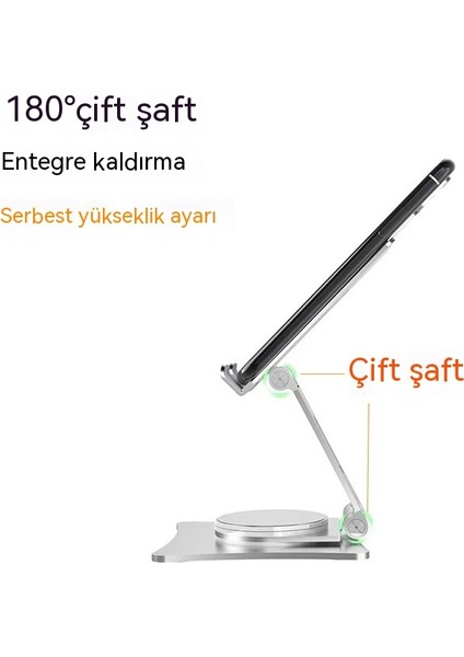 Alüminyum Alaşımlı 360 Derece Dönen Tablet Standı Pad Masaüstü Cep Telefonu Standı Hepsi Bir Arada Katlanır Canlı Yayın Draması (Yurt Dışından)