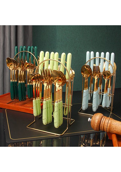 Paslanmaz Çelik Sofra Takımı Biftek Bıçağı Kaşık Çatal 24 Parça Otel Hediye Seramik Saplı Sofra Takımı Seti (Yurt Dışından) fiyatları