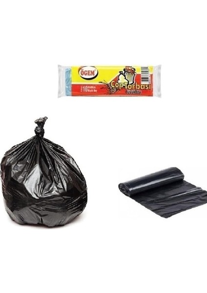 Büyük Boy Çöp Poşeti 65X80 cm 50 Lt 10'lu Rulo 5 Paket Siyah